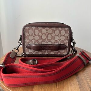 Coach Brown & Red Charter Crossbody Bag In Oak/maple